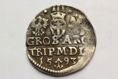 TROJAK WILNO POLSKA 1593 ZYGMUNT III WAZA -STAN 2-