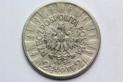 2 ZŁOTE POLSKA 1934 JÓZEF PIŁSUDSKI SUPER STAN Ag